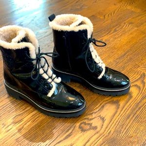 Tory Burch Lug Sole Shearling Boot in Patent Leather